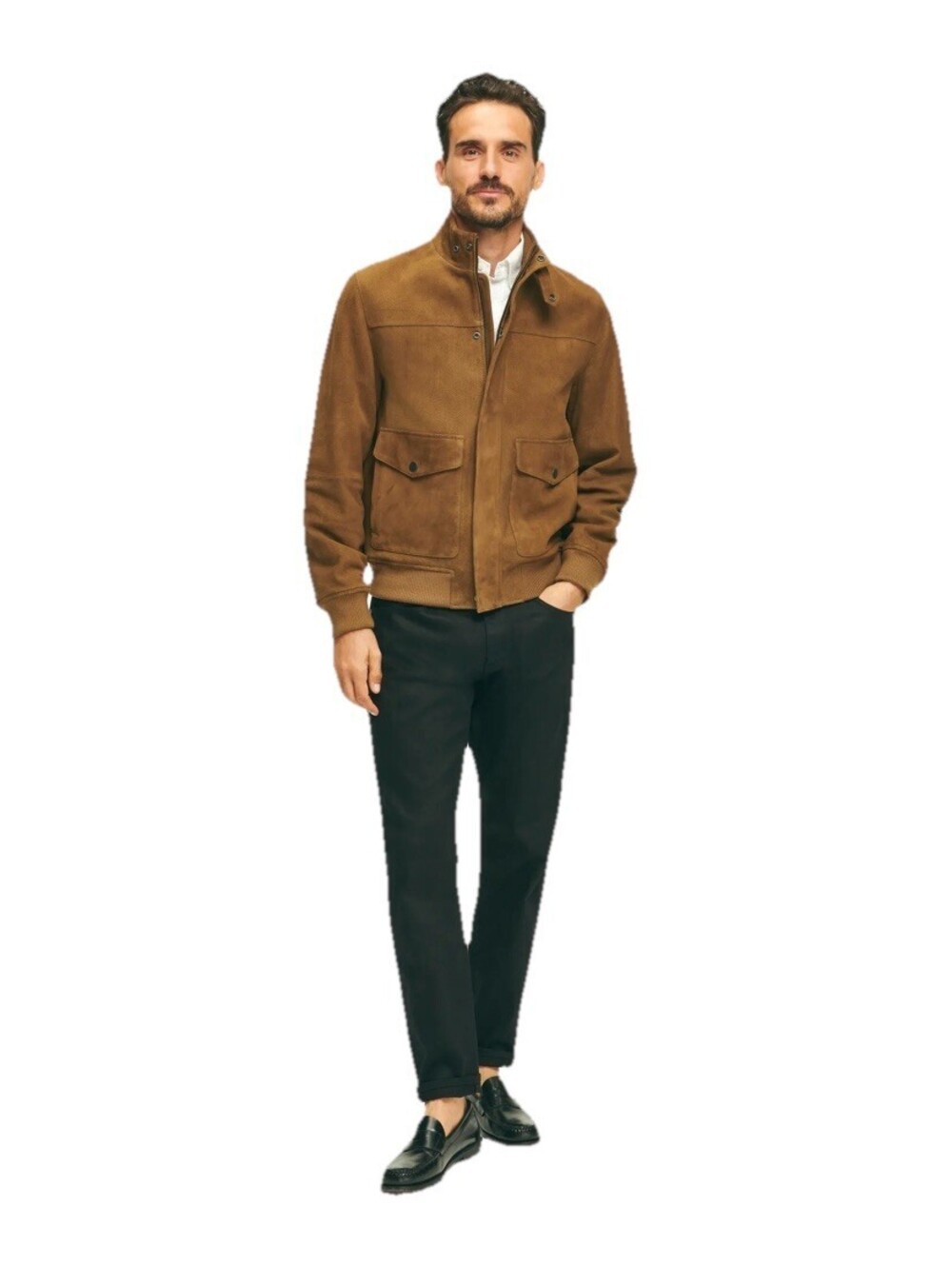 Vintage Brooks Brothers Brown Suede Leather Bomber Jacket Mens Medium
